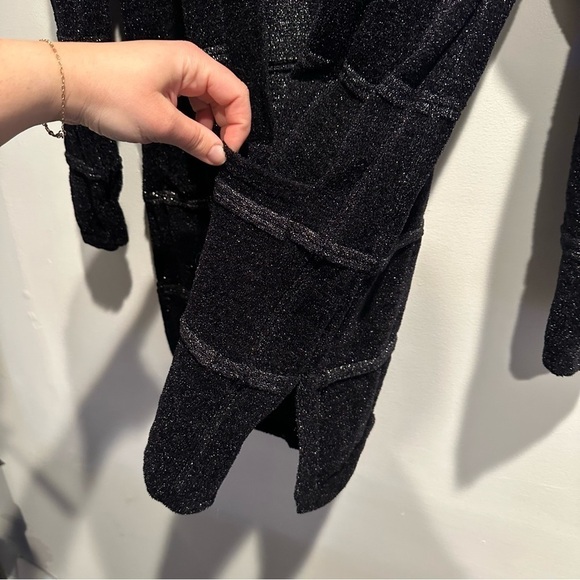 Alfani Women’s Black Silver Shine Windowpane Open Front Long Cardigan Size Large - Picture 3 of 8